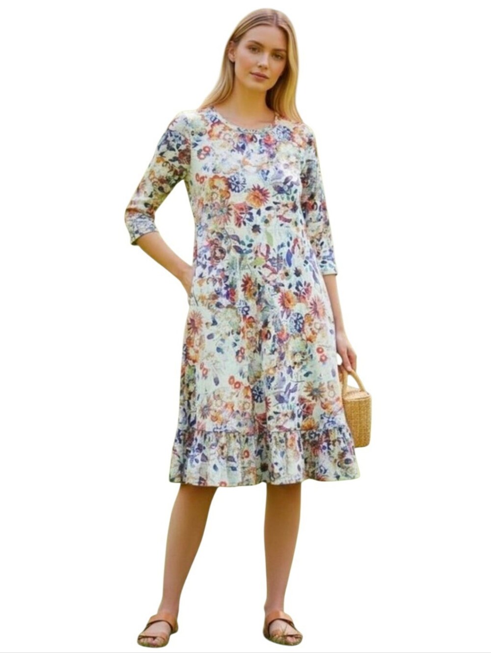 Peruvian Connection Pima Cotton Botanical Floral Shift Dress Size Medium